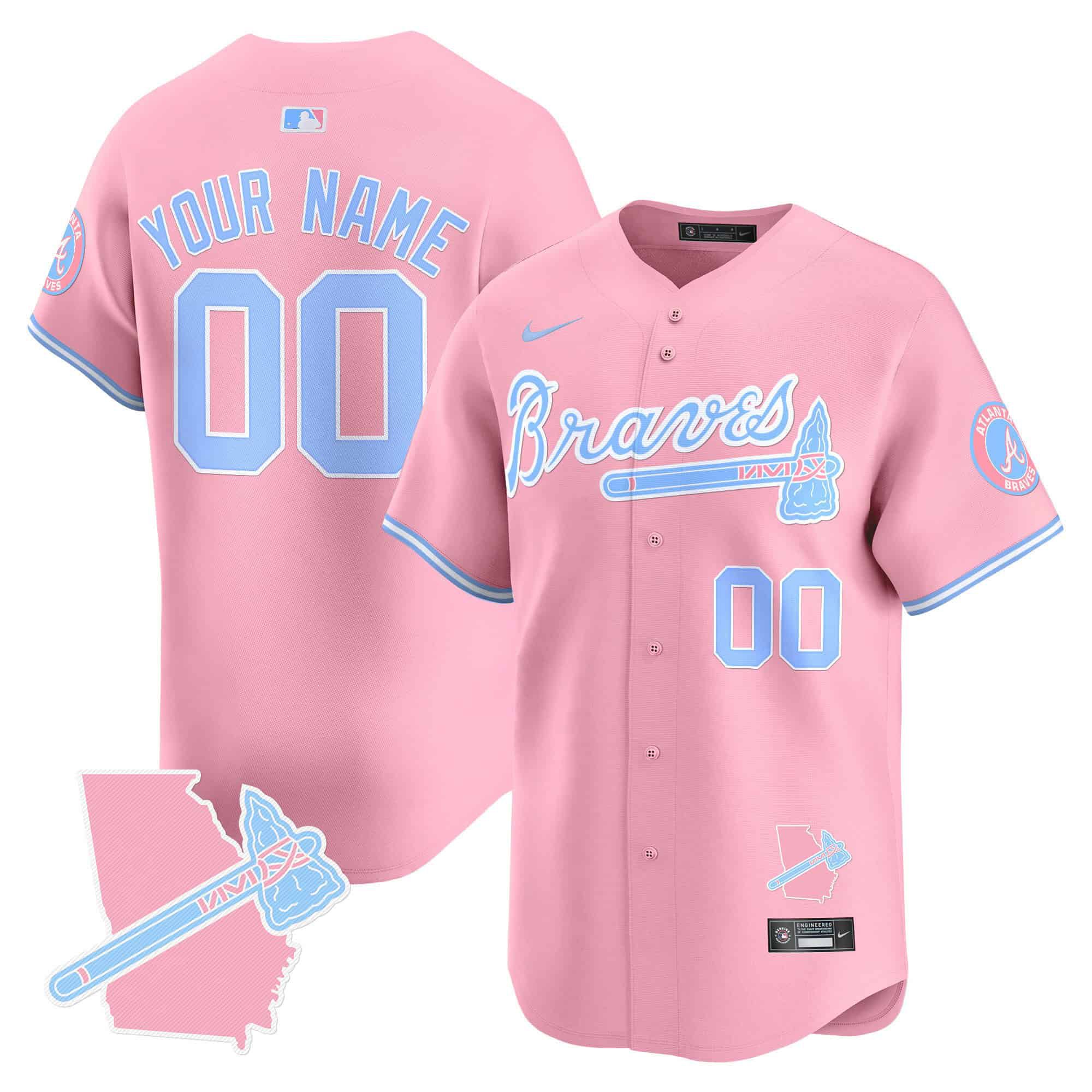 Men Atlanta Braves Pink 2024 Nike Bubblegum Pink Vapor Premier Limited Custom MLB Jersey->customized mlb jersey->Custom Jersey